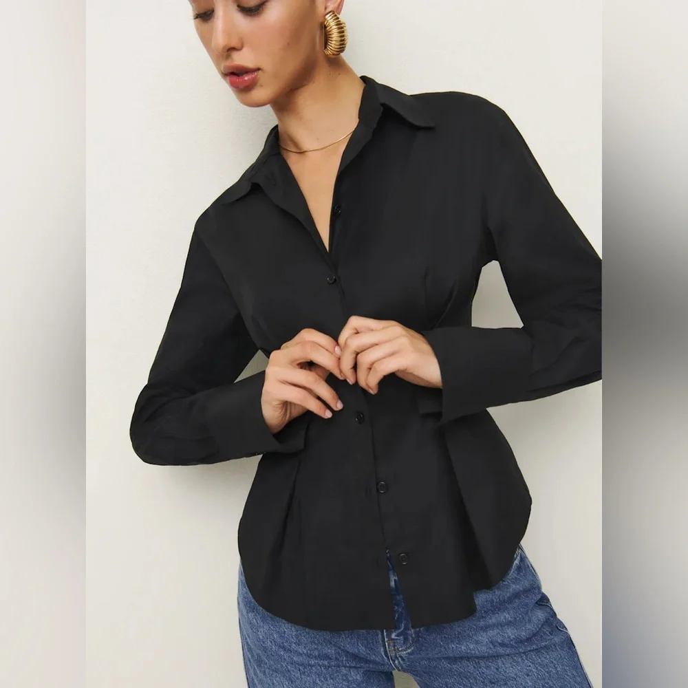 Reformation Becker Shirt In Black, Brand new without tags, never worn, no flaws._2